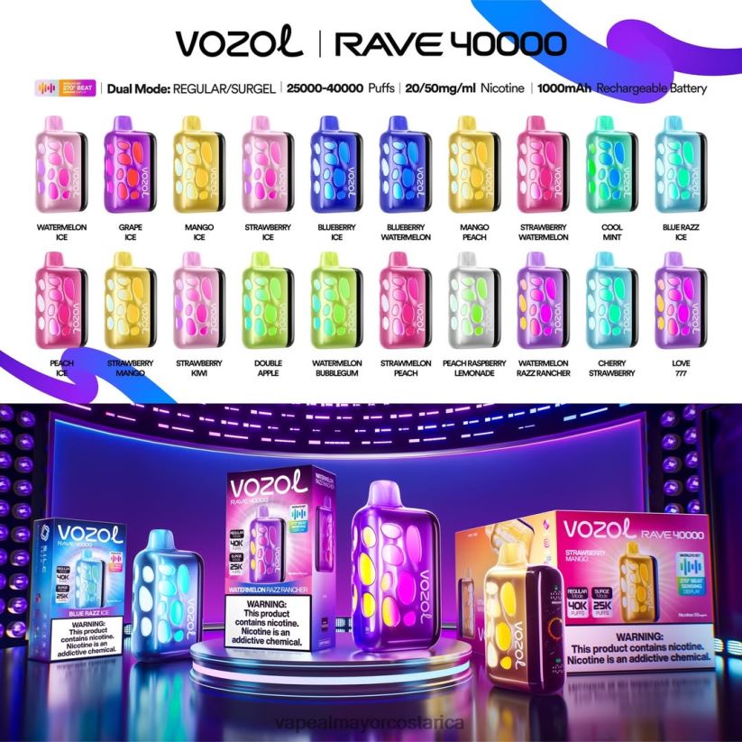 Vozol Rave 40000 6T84J21 Vape Al Mayor Costa Rica