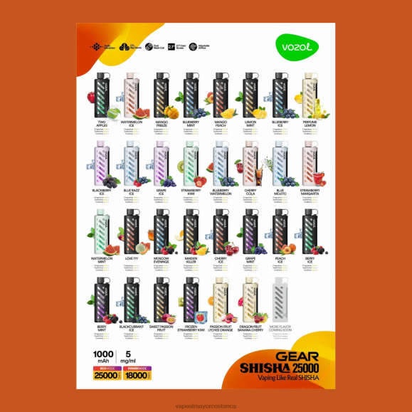 Vape Al Mayor Costa Rica 840B41 VOZOL engranaje shisha 25000 multi